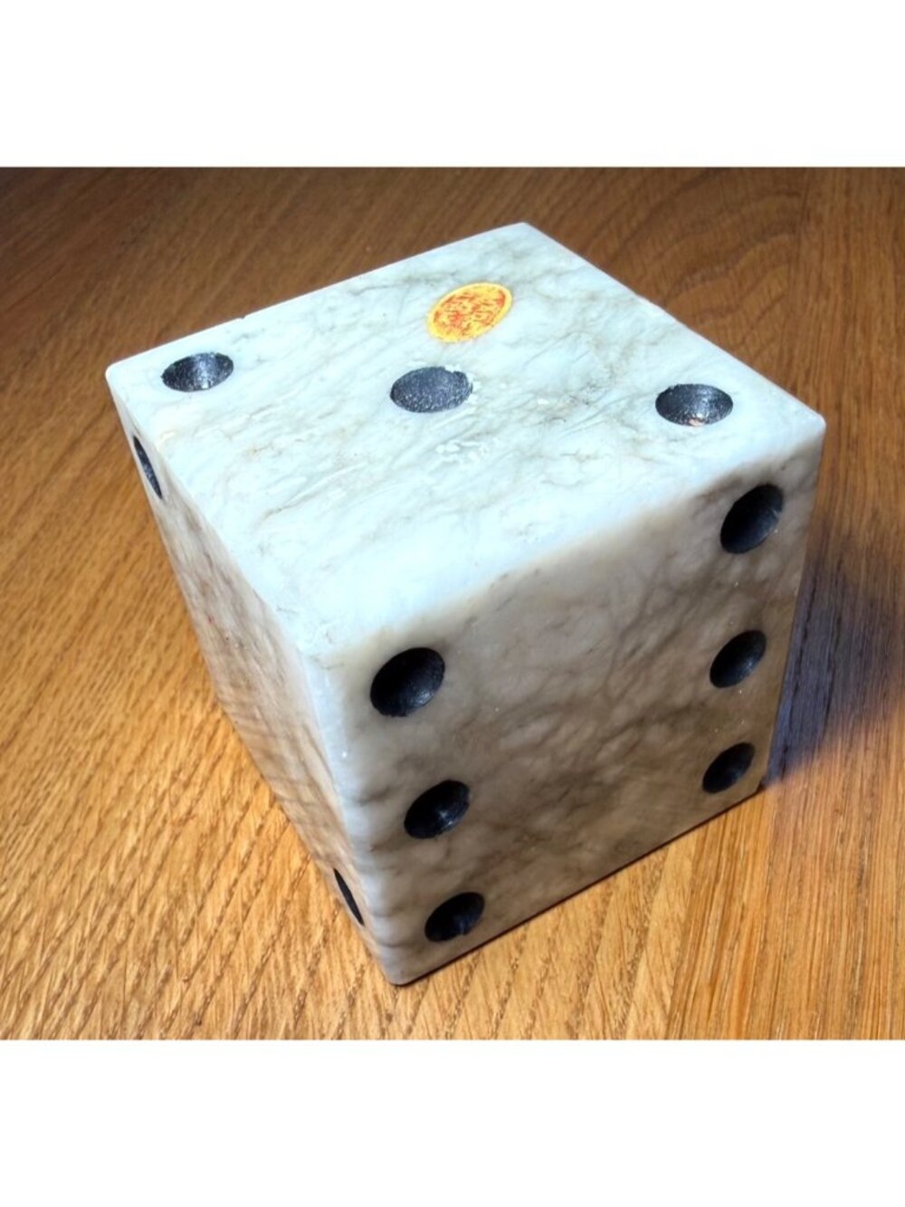 Large Italian Marble Decorative Dice Paperweight Sculpture White Black Pips
